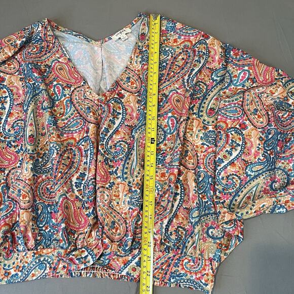 Umgee Womens Large Paisley Print Puff Dolman Sleeve Boho Blouse Top - Picture 9 of 10